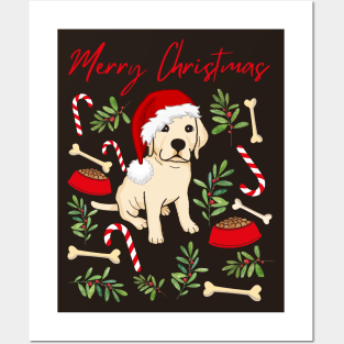 Merry Christmas Labrador puppy cute dog Seasons Greetings Tis The Season To Be Jolly Posters and Art